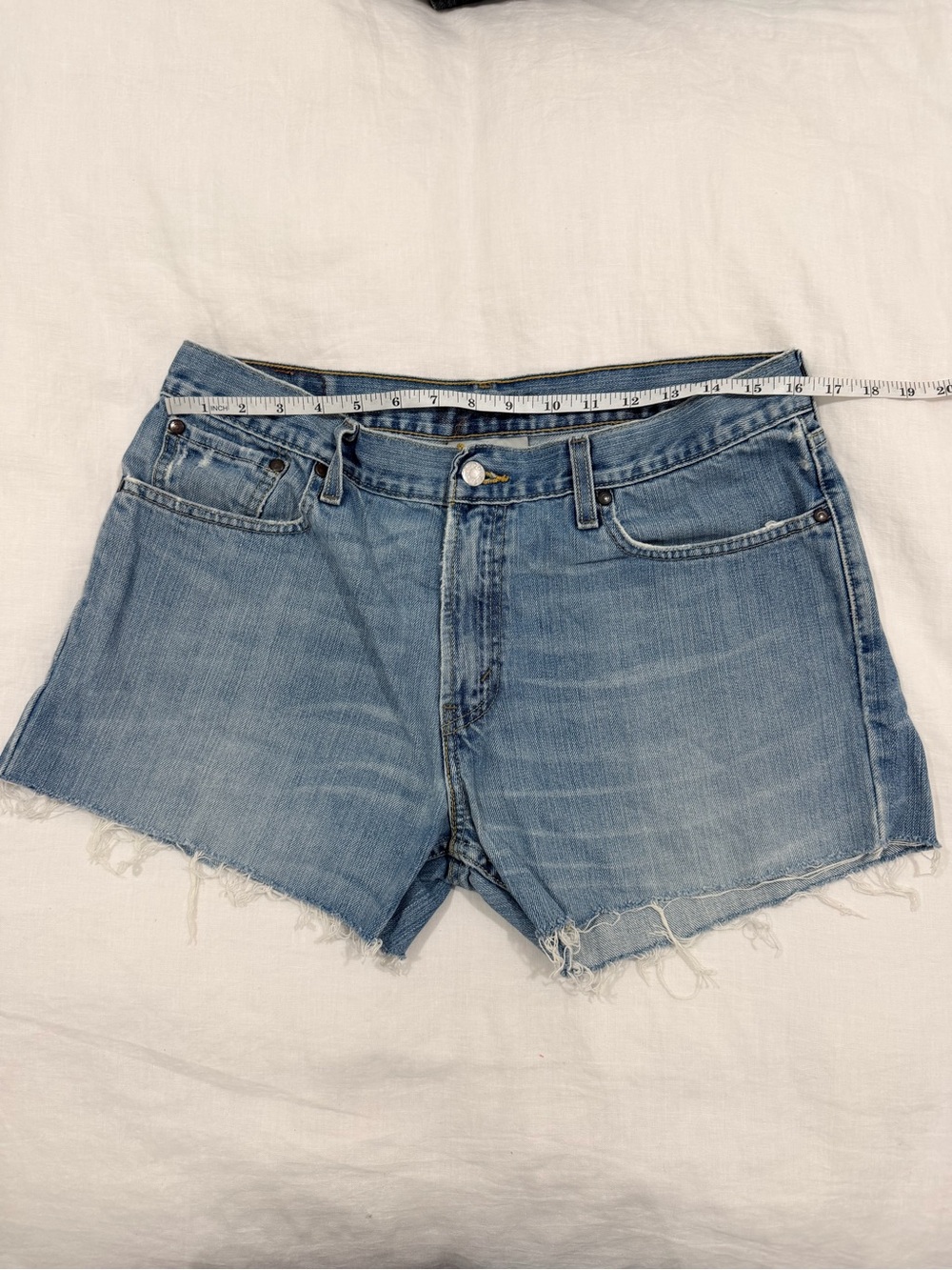 Upcycled Levi's Light Blue Distressed Denim Cutoff Shorts
